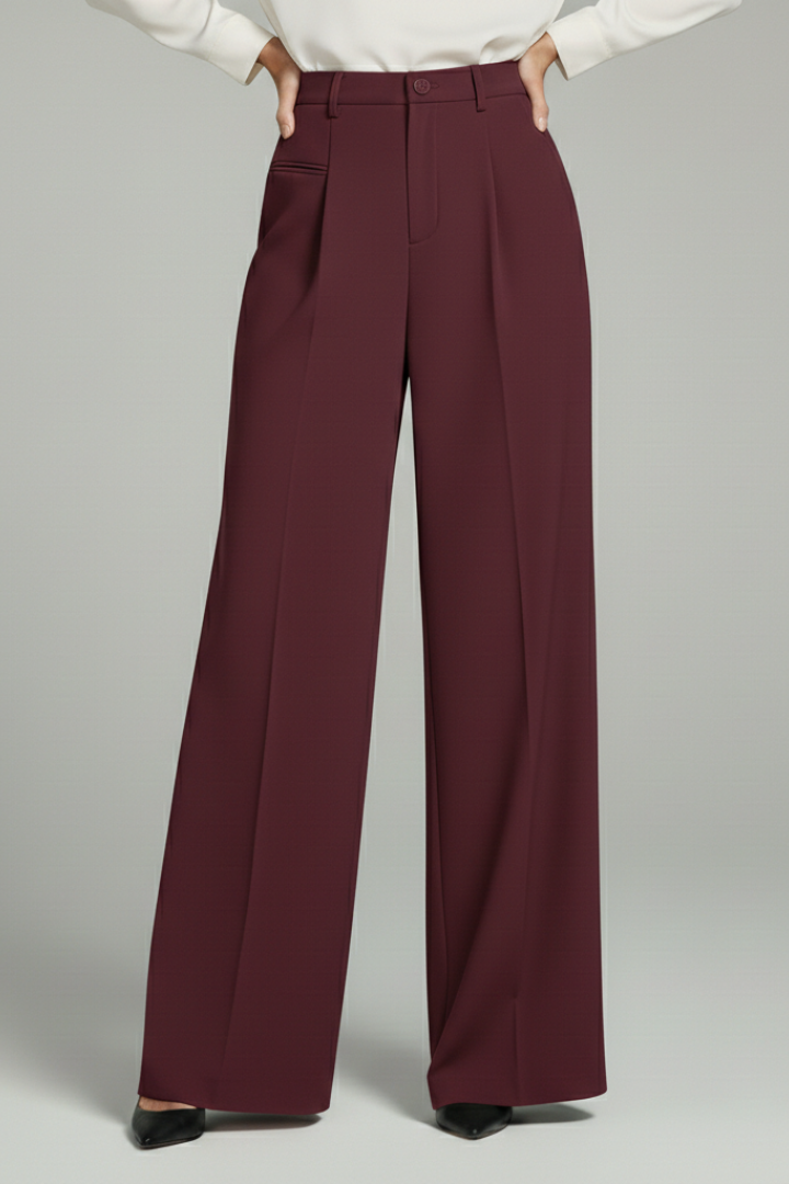 Pantaloni Palazzo Donna con Pieghe Frontali e Tasche Posteriori