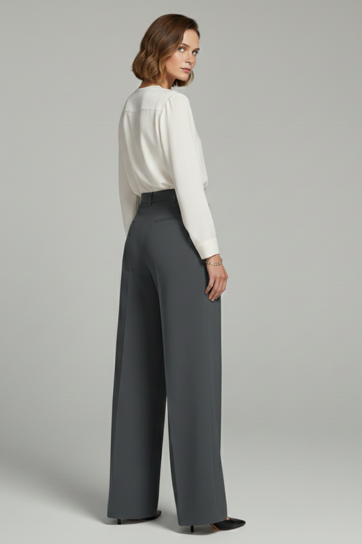 Pantaloni Palazzo Donna con Pieghe Frontali e Tasche Posteriori
