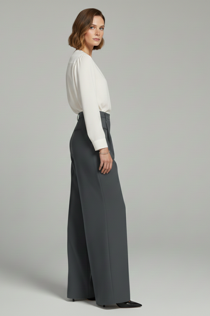 Pantaloni Palazzo Donna con Pieghe Frontali e Tasche Posteriori