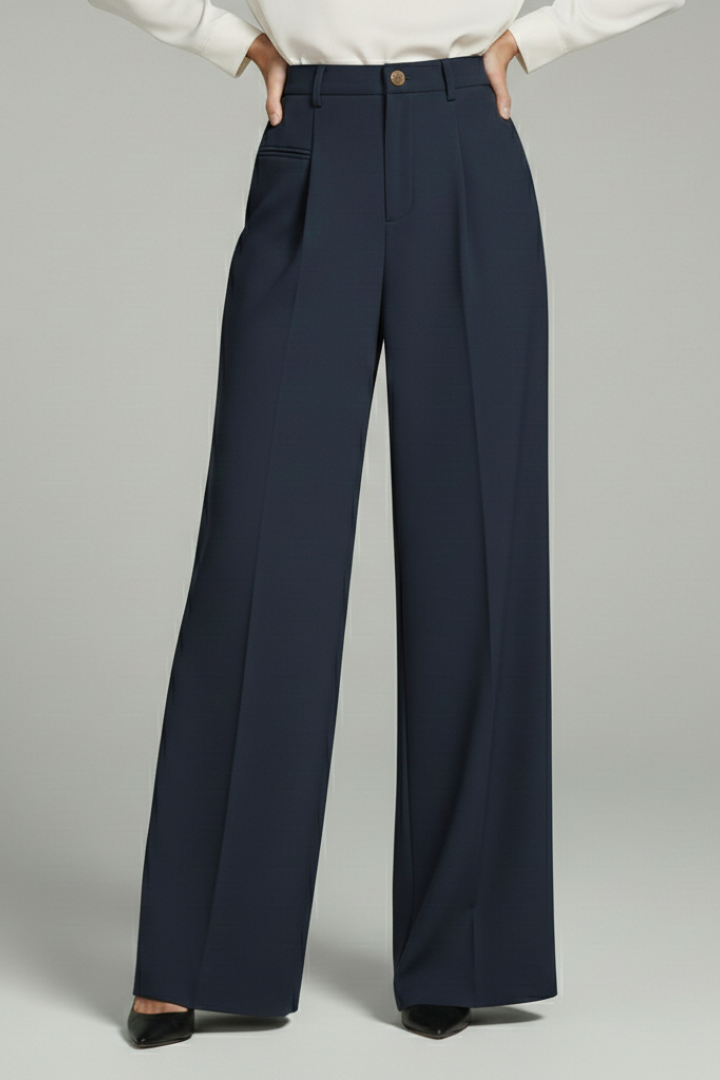 Pantaloni Palazzo Donna con Pieghe Frontali e Tasche Posteriori