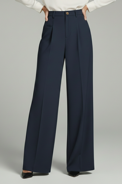 Pantaloni Palazzo Donna con Pieghe Frontali e Tasche Posteriori