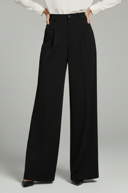 Pantaloni Palazzo Donna con Pieghe Frontali e Tasche Posteriori