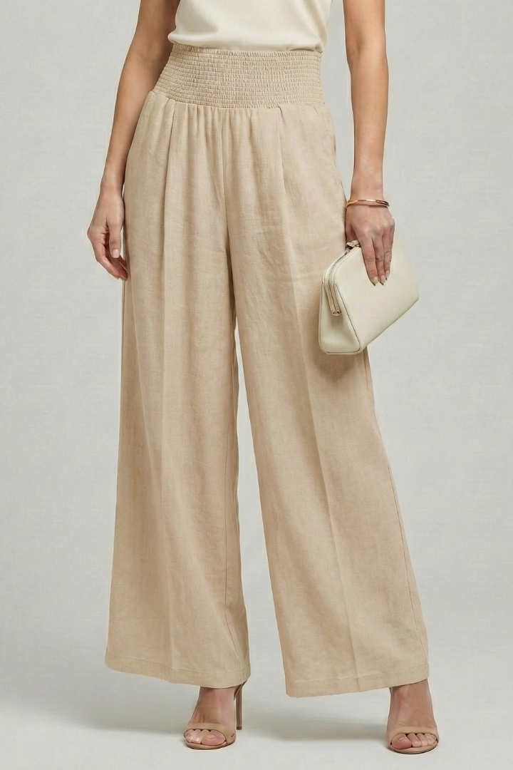 Pantaloni Palazzo Donna Vita Alta con Pieghe