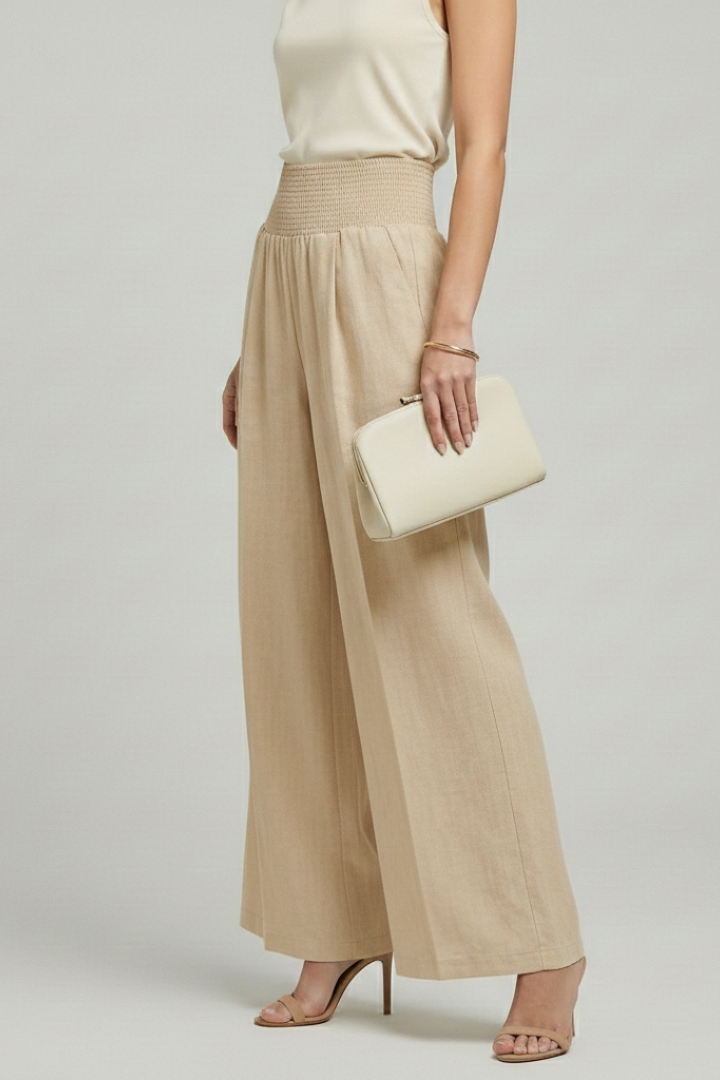 Pantaloni Palazzo Donna Vita Alta con Pieghe