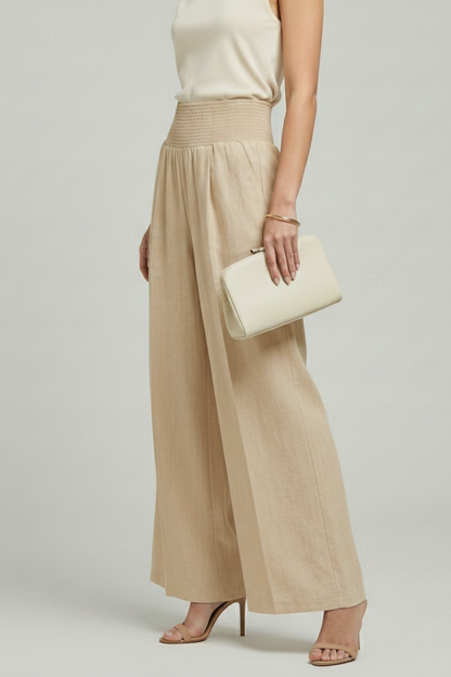 Pantaloni Palazzo Donna Vita Alta con Pieghe