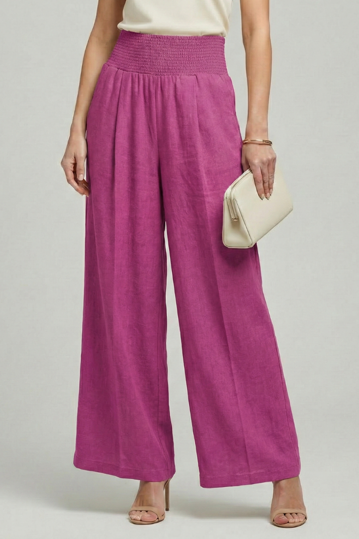 Pantaloni Palazzo Donna Vita Alta con Pieghe