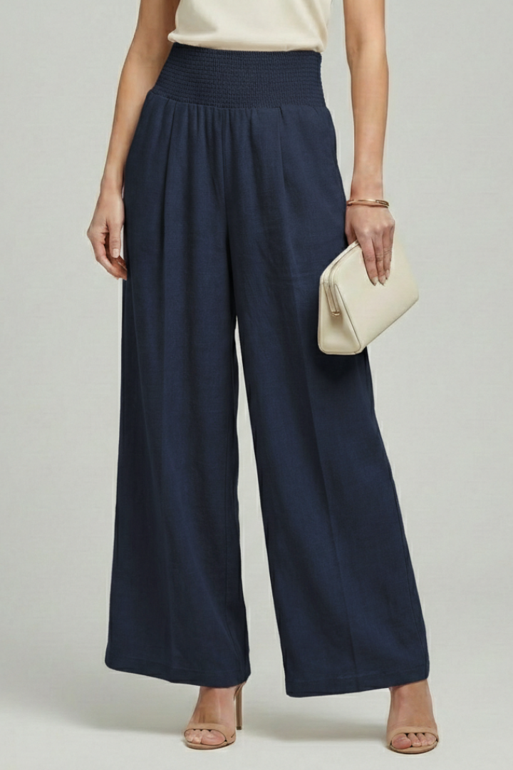 Pantaloni Palazzo Donna Vita Alta con Pieghe