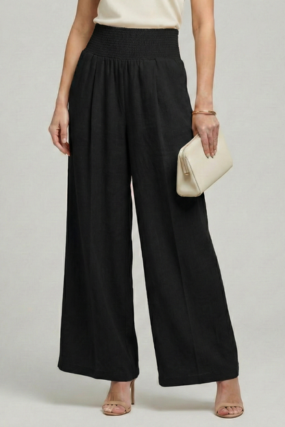 Pantaloni Palazzo Donna Vita Alta con Pieghe