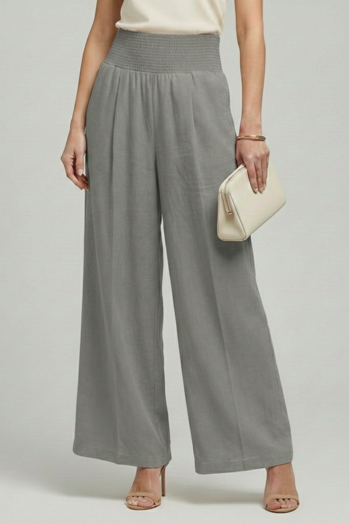 Pantaloni Palazzo Donna Vita Alta con Pieghe