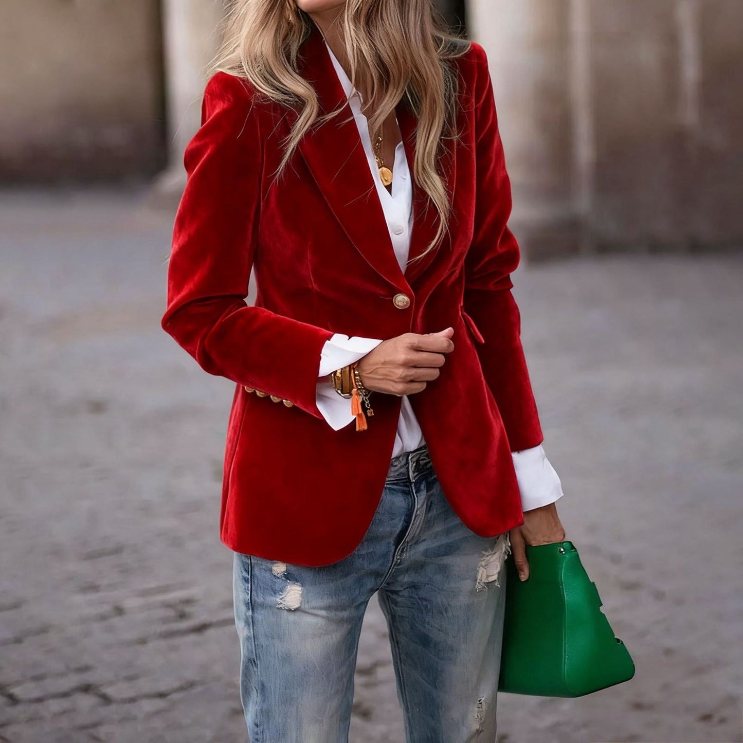 Blazer Donna Slim Fit con Revers e Tasche Stile Retrò