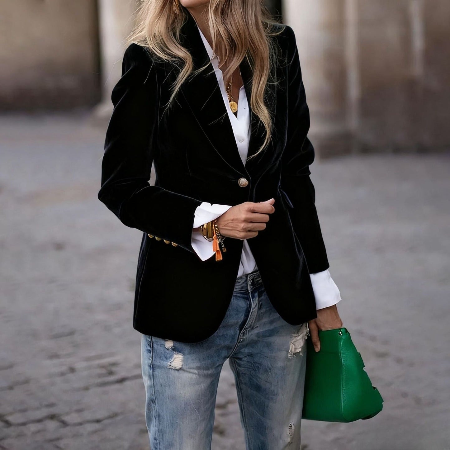 Blazer Donna Slim Fit con Revers e Tasche Stile Retrò - Vesarelli