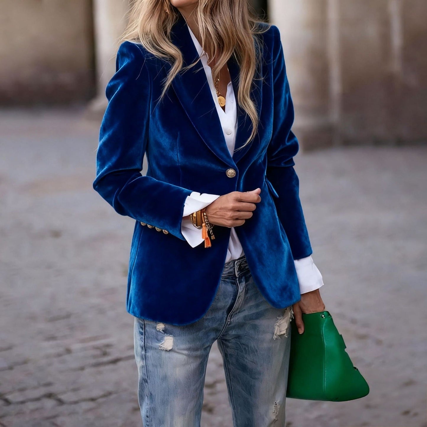 Blazer Donna Slim Fit con Revers e Tasche Stile Retrò