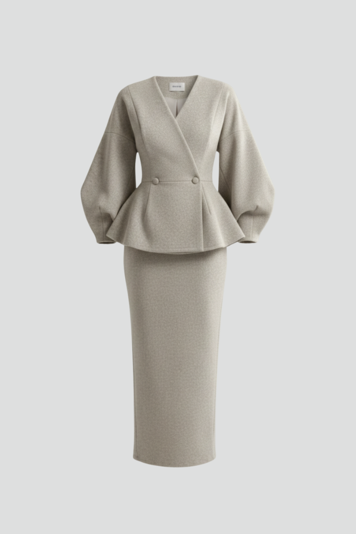 Completo Donna Blazer e Gonna Tessuto Scollo a V - Brentozzi