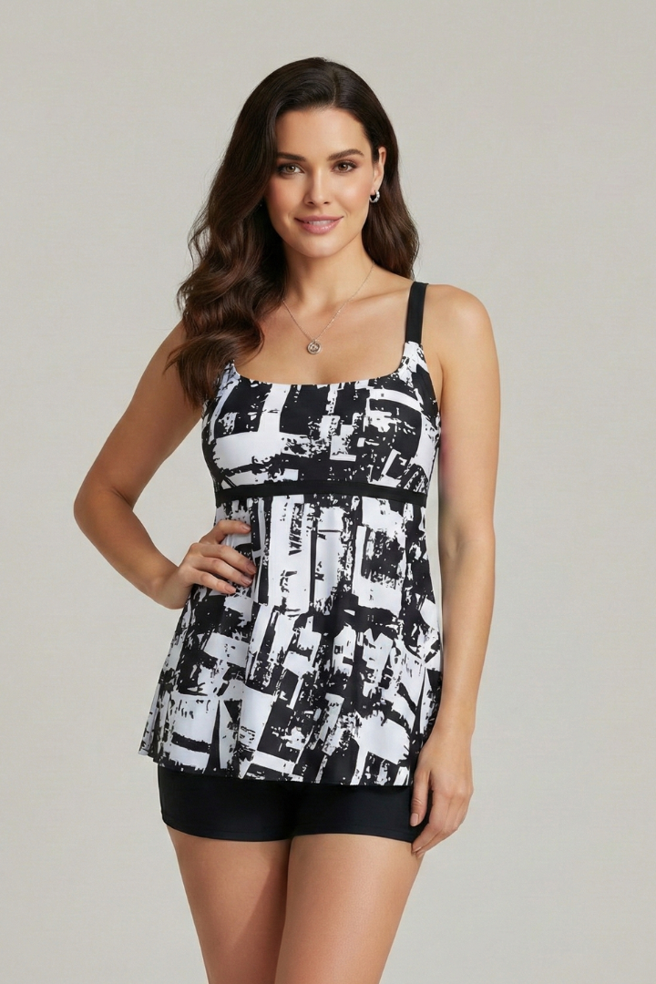 Costume Tankini Donna a Righe con Badeshorts Comodo