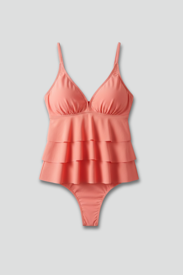 Costume Tankini Donna con Ruches a Strati e Scollo a V - Brentozzi