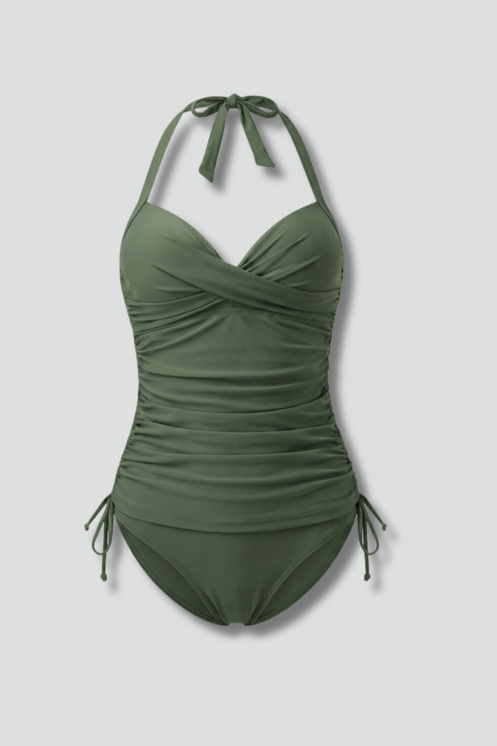 Costume da Bagno Donna Tankini in Tessuto Arricciato Scollo a V - Brentozzi