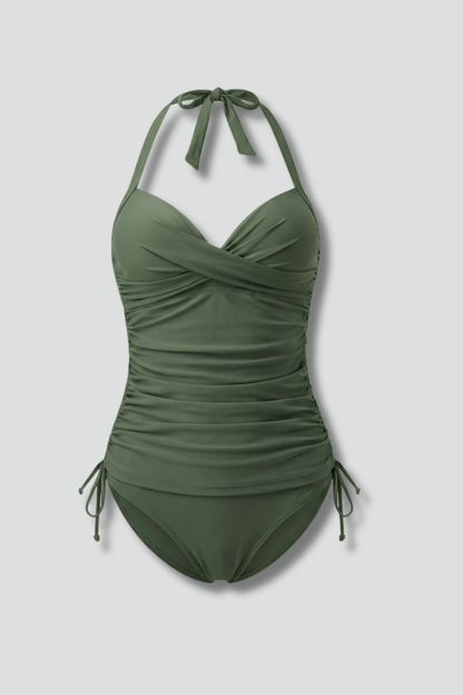 Costume da Bagno Donna Tankini in Tessuto Arricciato Scollo a V - Brentozzi