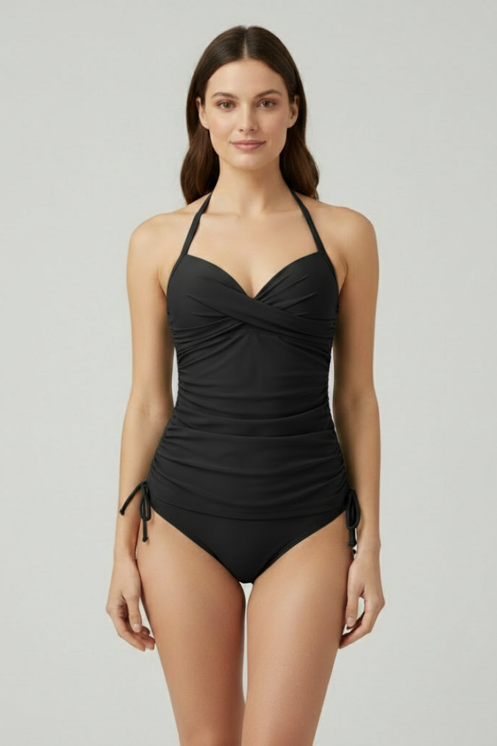 Costume da Bagno Donna Tankini in Tessuto Arricciato Scollo a V