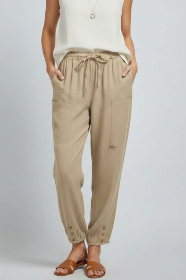 Pantaloni Donna con Coulisse in Vita e Fondo con Bottone
