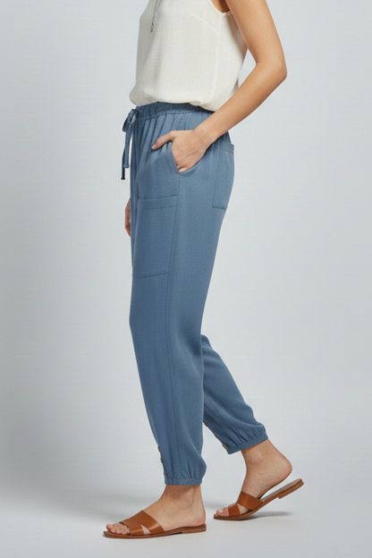 Pantaloni Donna con Coulisse in Vita e Fondo con Bottone