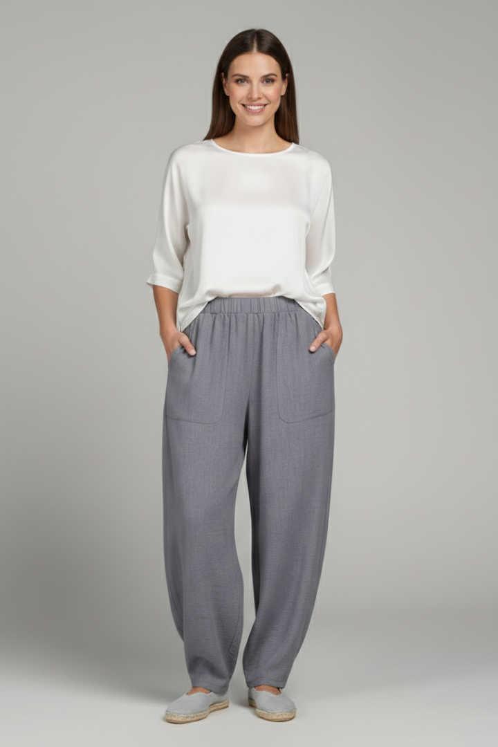 Pantaloni Donna con Elastico in Vita e Tasche Laterali