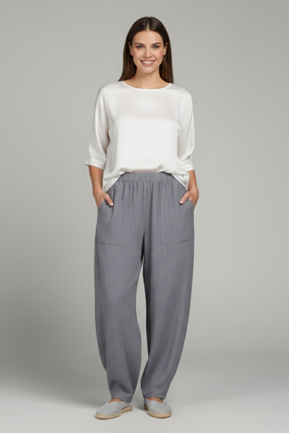 Pantaloni Donna con Elastico in Vita e Tasche Laterali