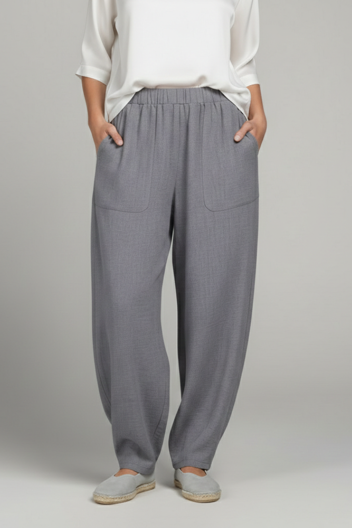 Pantaloni Donna con Elastico in Vita e Tasche Laterali