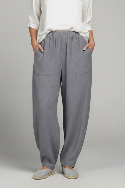 Pantaloni Donna con Elastico in Vita e Tasche Laterali