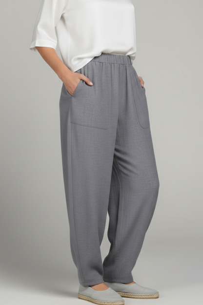 Pantaloni Donna con Elastico in Vita e Tasche Laterali