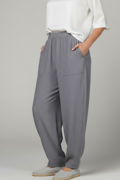 Pantaloni Donna con Elastico in Vita e Tasche Laterali