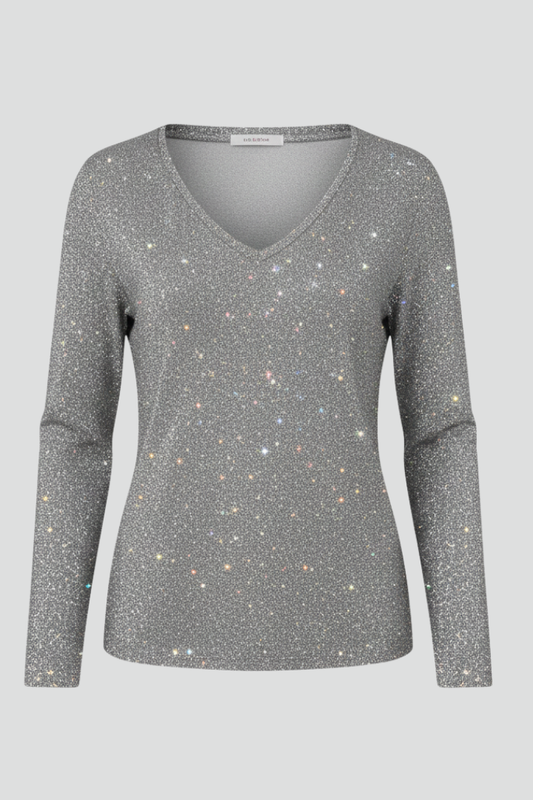 Maglione Donna con Paillettes Scollo a V Manica Lunga - Brentozzi