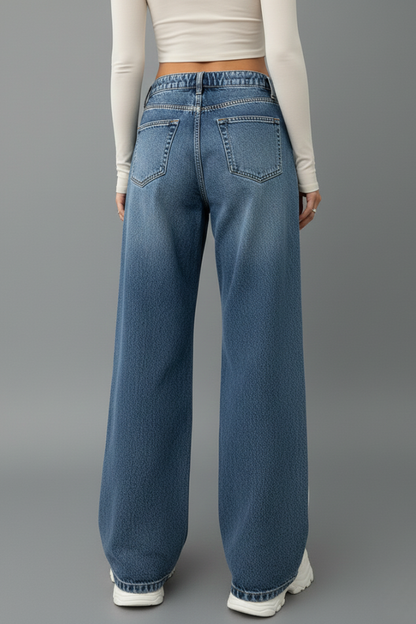 Jeans Donna Denim Vita Elasticizzata Gamba Larga Comfort