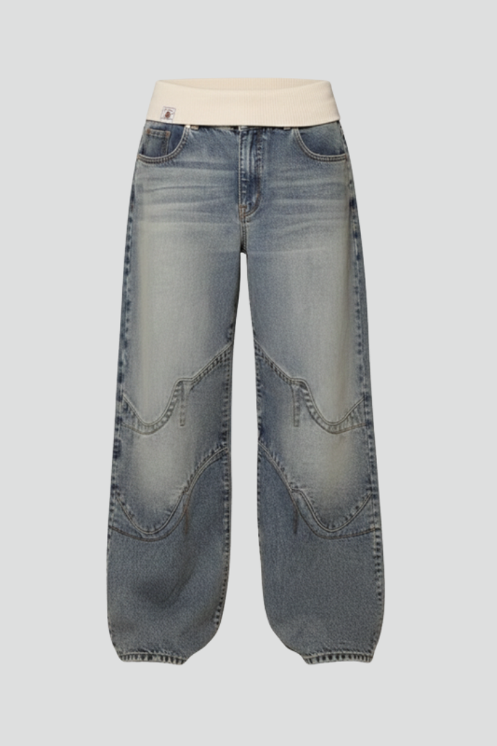 Jeans Baggy Donna Cotone Vita Bassa Gamba Larga - Brentozzi