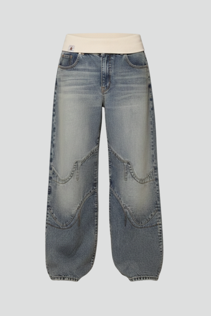 Jeans Baggy Donna Cotone Vita Bassa Gamba Larga - Brentozzi