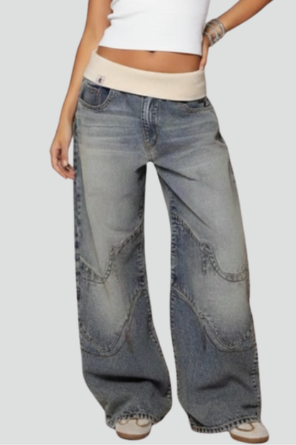 Jeans Baggy Donna Cotone Vita Bassa Gamba Larga