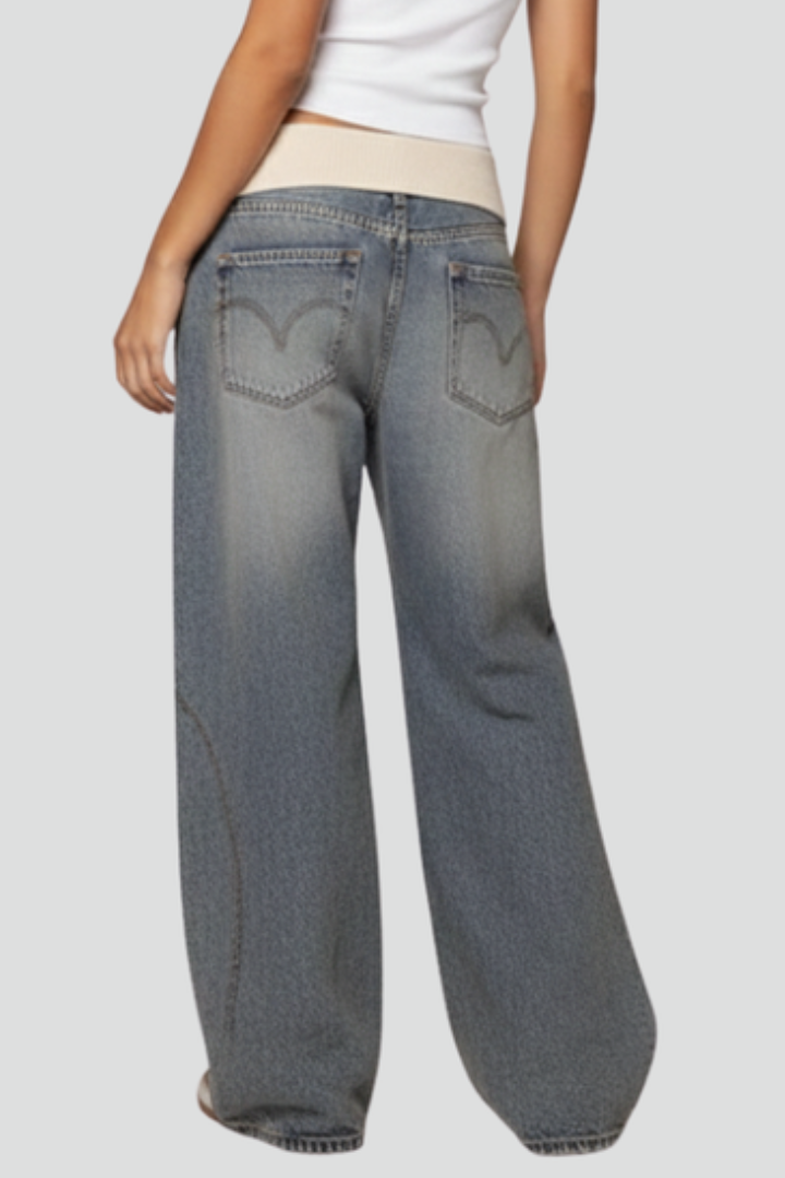 Jeans Baggy Donna Cotone Vita Bassa Gamba Larga