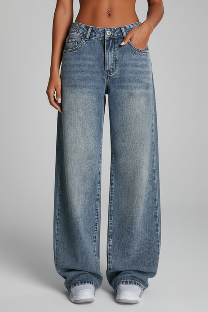 Jeans Donna Denim Lavaggio Taglio Largo Comodo