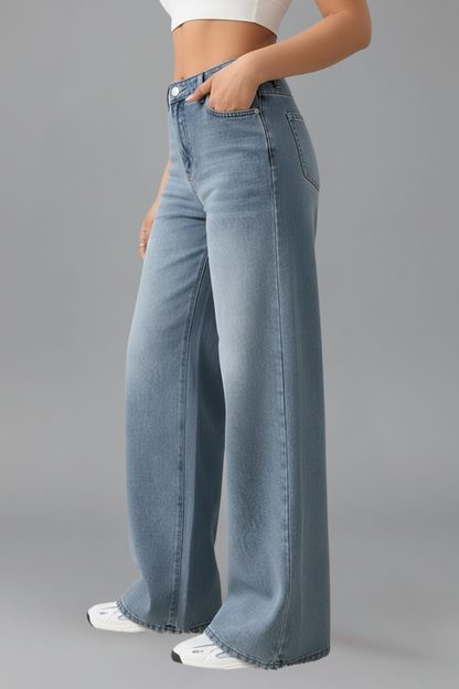 Jeans Donna Denim Vita Alta Gamba Larga