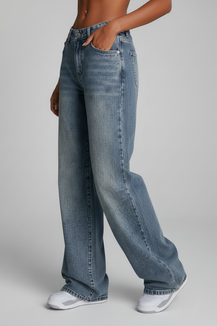 Jeans Donna Denim Lavaggio Taglio Largo Comodo