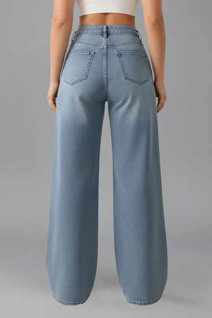 Jeans Donna Denim Vita Alta Gamba Larga