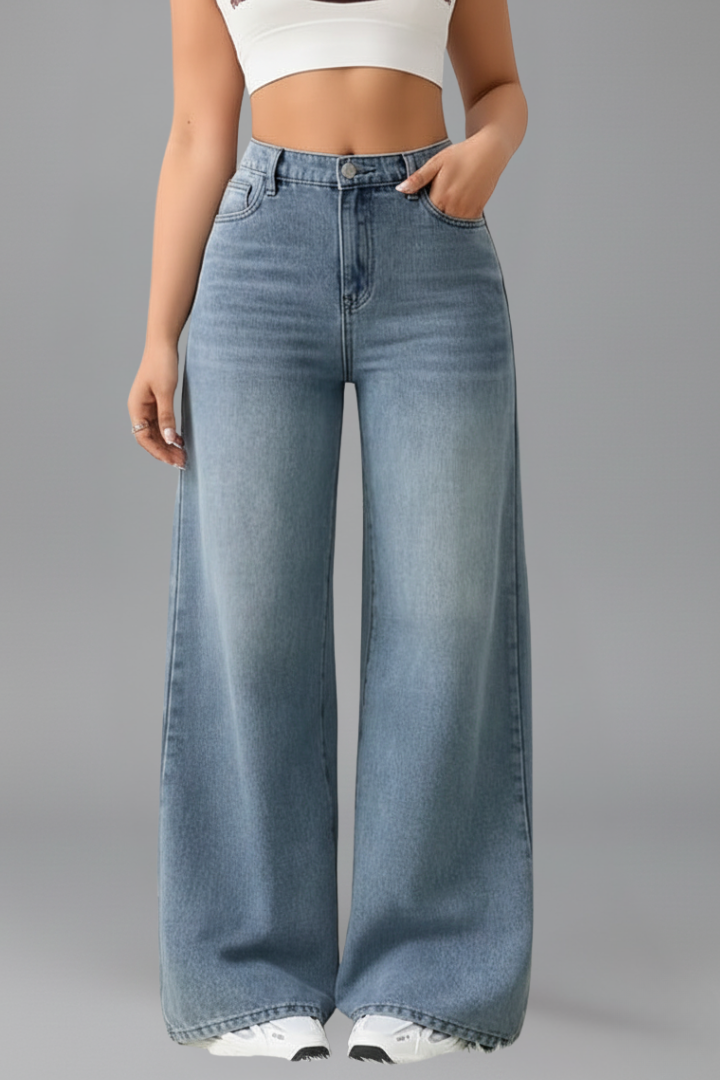 Jeans Donna Vita Alta Gamba Larga