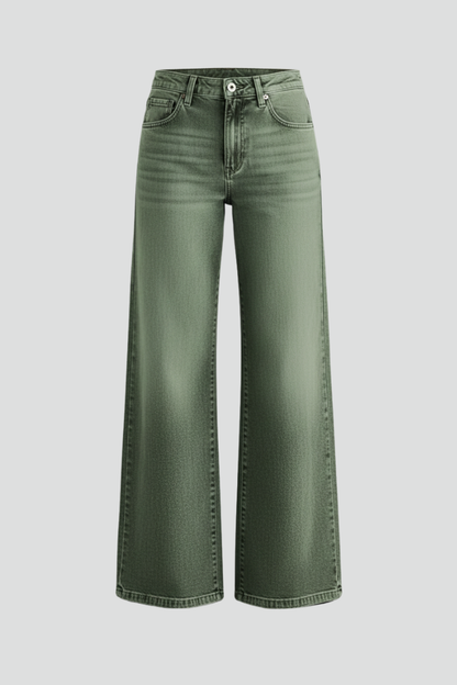 Jeans Denim Donna Vita Alta Gamba Larga Casual - Brentozzi