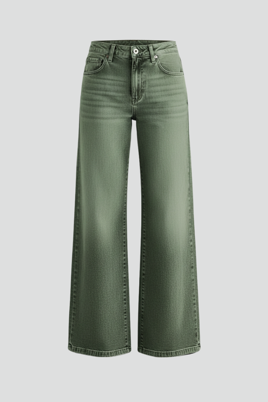 Jeans Denim Donna Vita Alta Gamba Larga Casual - Brentozzi