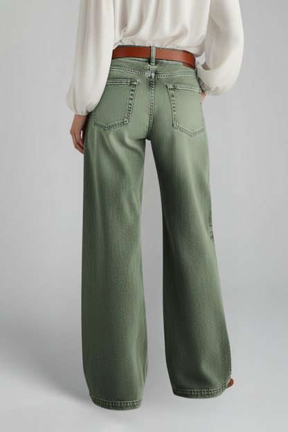Jeans Denim Donna Vita Alta Gamba Larga Casual