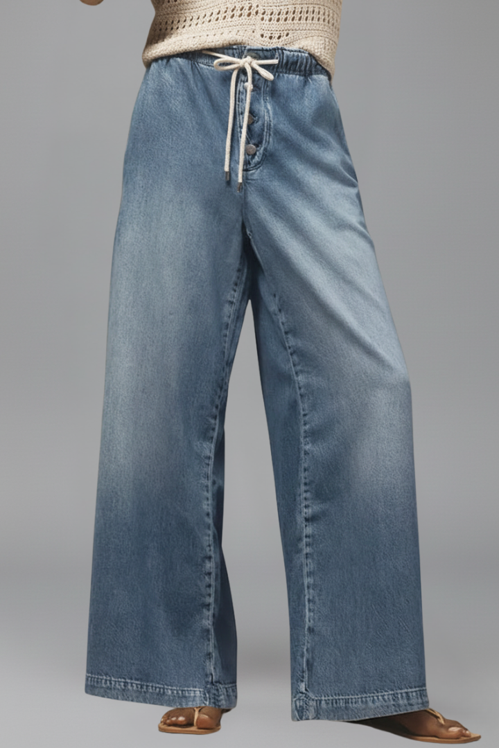 Jeans Donna Denim Vita Elasticizzata Taglio Largo Relaxed