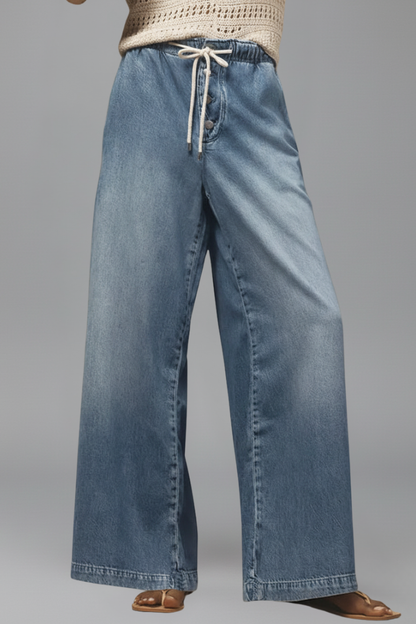 Jeans Donna Denim Vita Elasticizzata Taglio Largo Relaxed