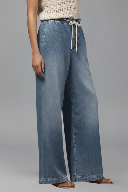 Jeans Donna Denim Vita Elasticizzata Gamba Larga Relaxed