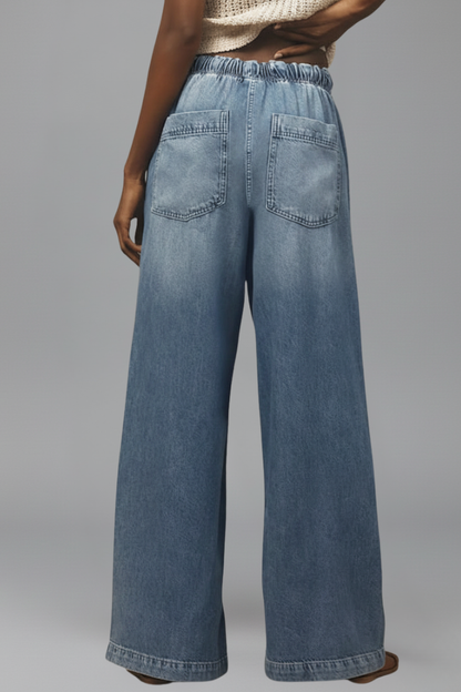 Jeans Donna Denim Vita Elasticizzata Taglio Largo Relaxed