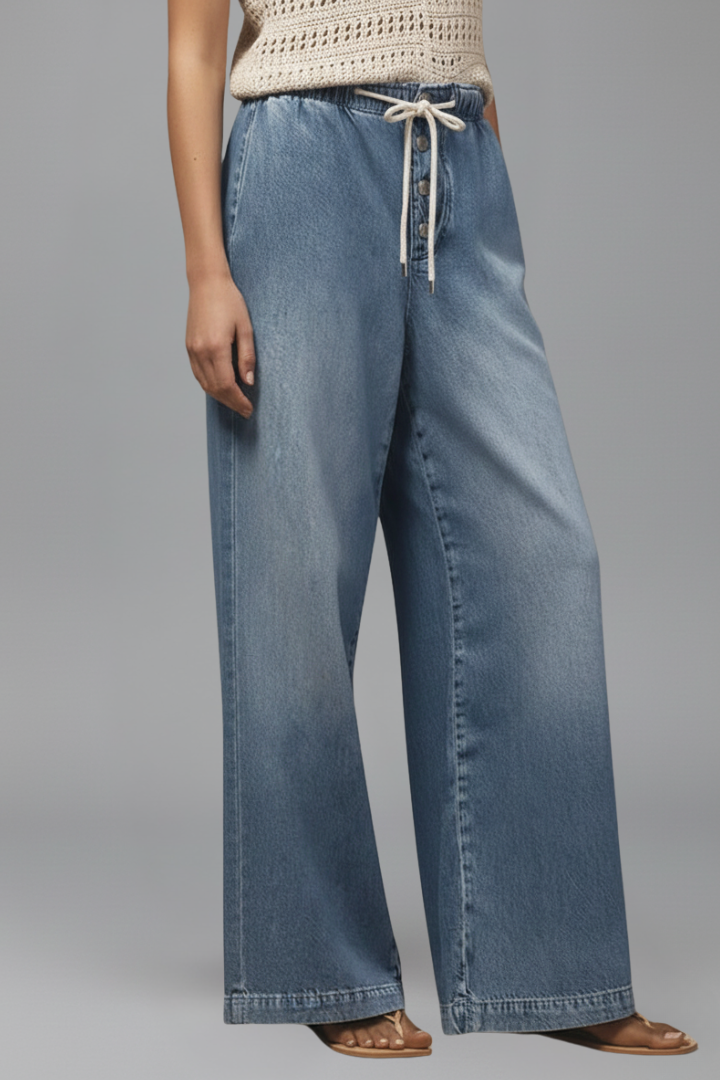 Jeans Donna Denim Vita Elasticizzata Taglio Largo Relaxed