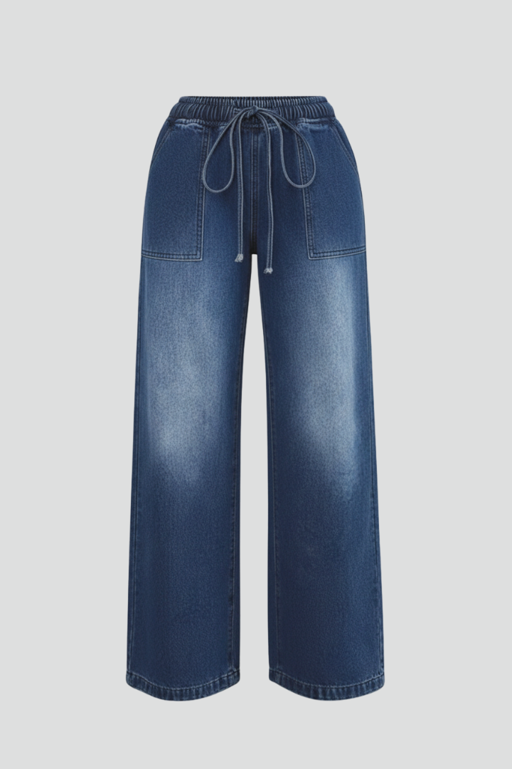 Pantaloni Donna Tempo Libero Gamba Larga Vita Regolabile Tasche Tasche - Brentozzi